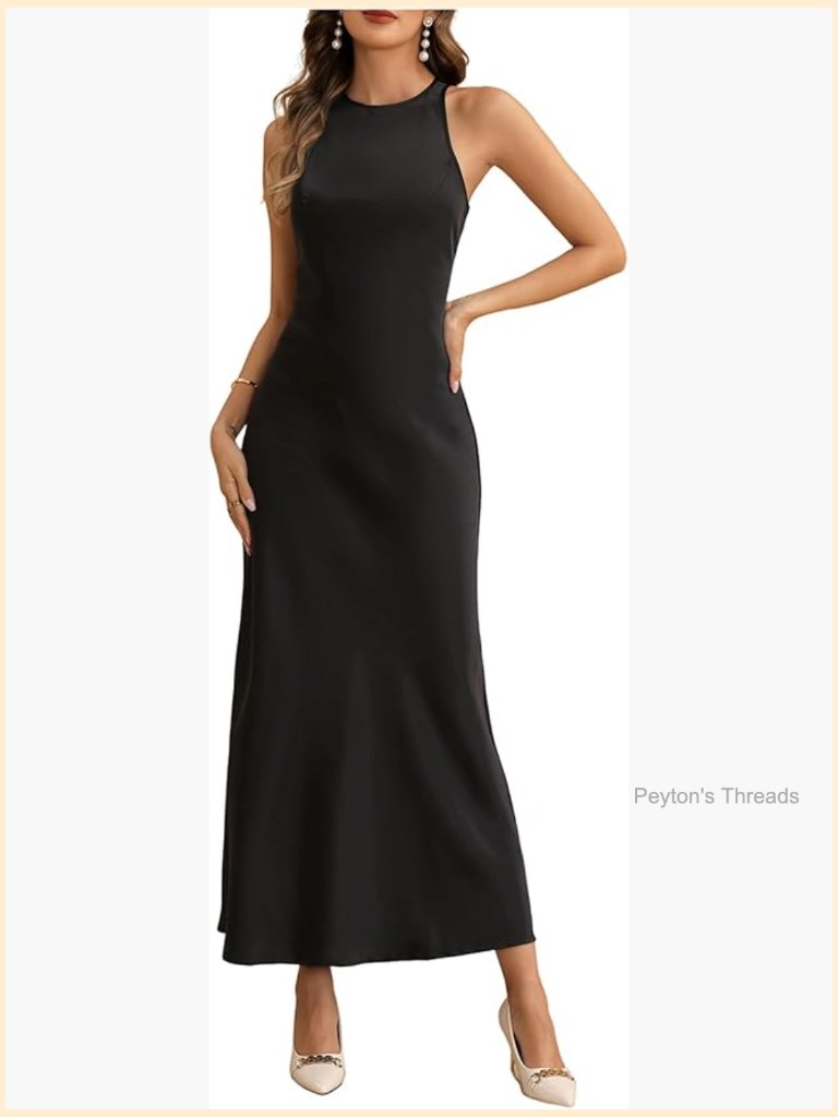 Elegant Sleeveless Maxi Dress Crew Neck Fit & Flare Keyhole Back Business Party